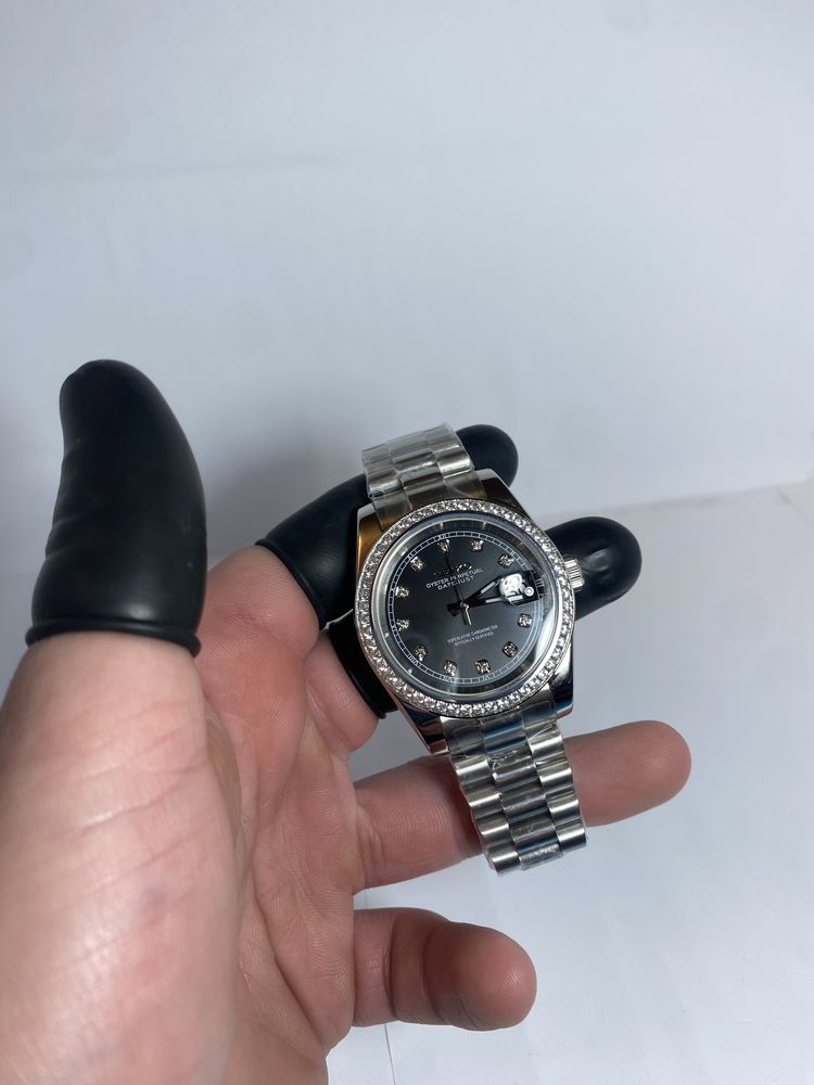 Zegarek automatyczny Seiko Mod datejust z cyrkoniami ice szary nh35!!