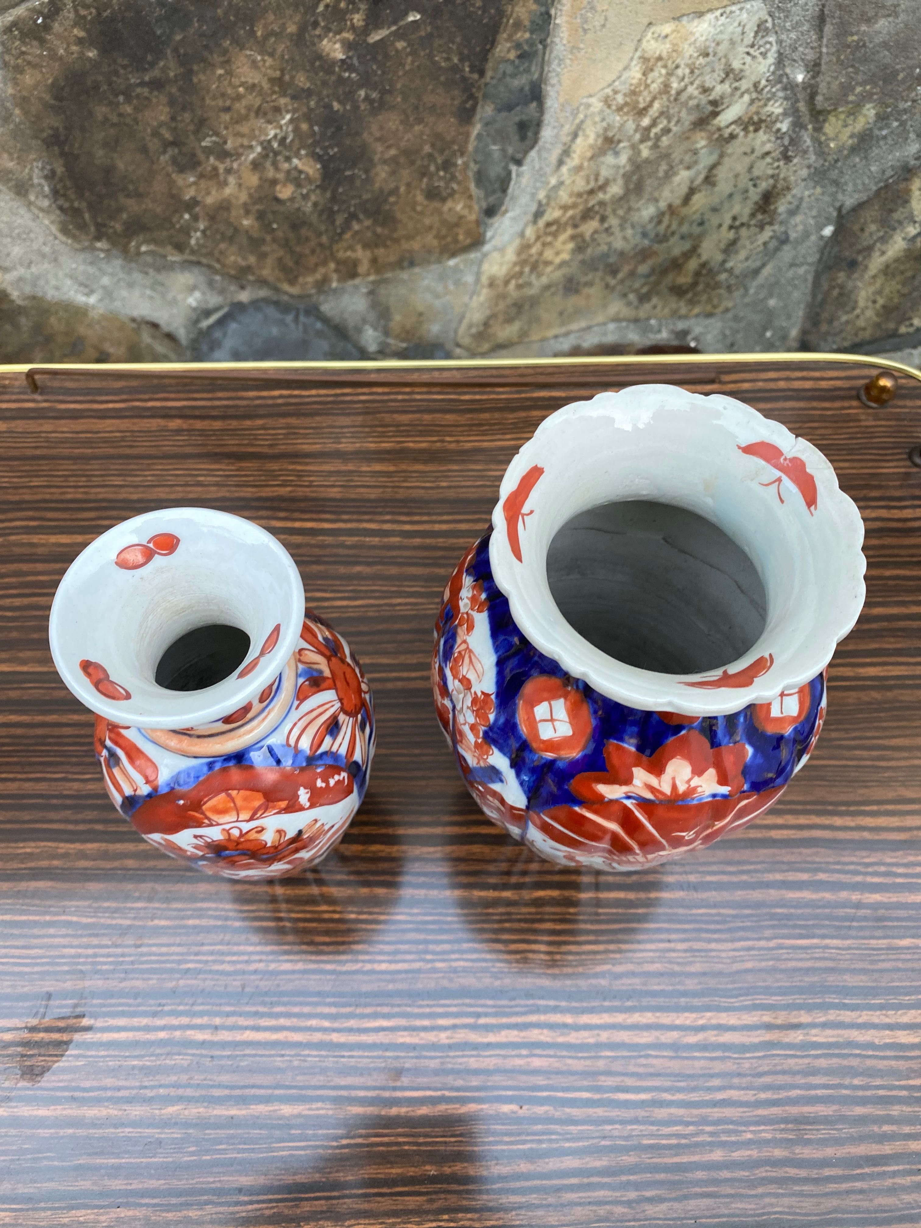 Jarras Porcelana Japonesa Imari Séc XIX 20 cm