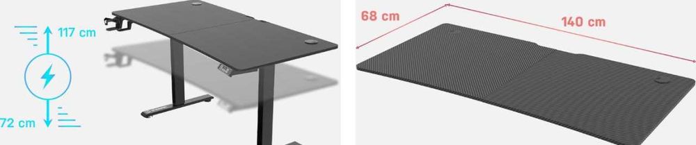 Mesa sentado/em pé, elétrico preto, 140x68 cm e cadeira