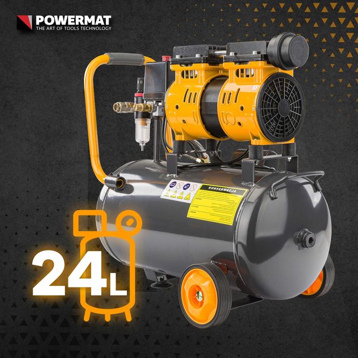 Kompresor bezolejowy 24l sprężarka 8 bar 220l/min 230v cichy 59db