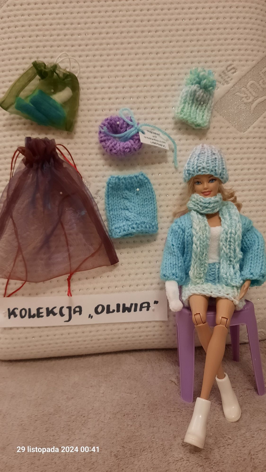 Ubranka zimowe dla BARBIE wykonane ręcznie na drutach