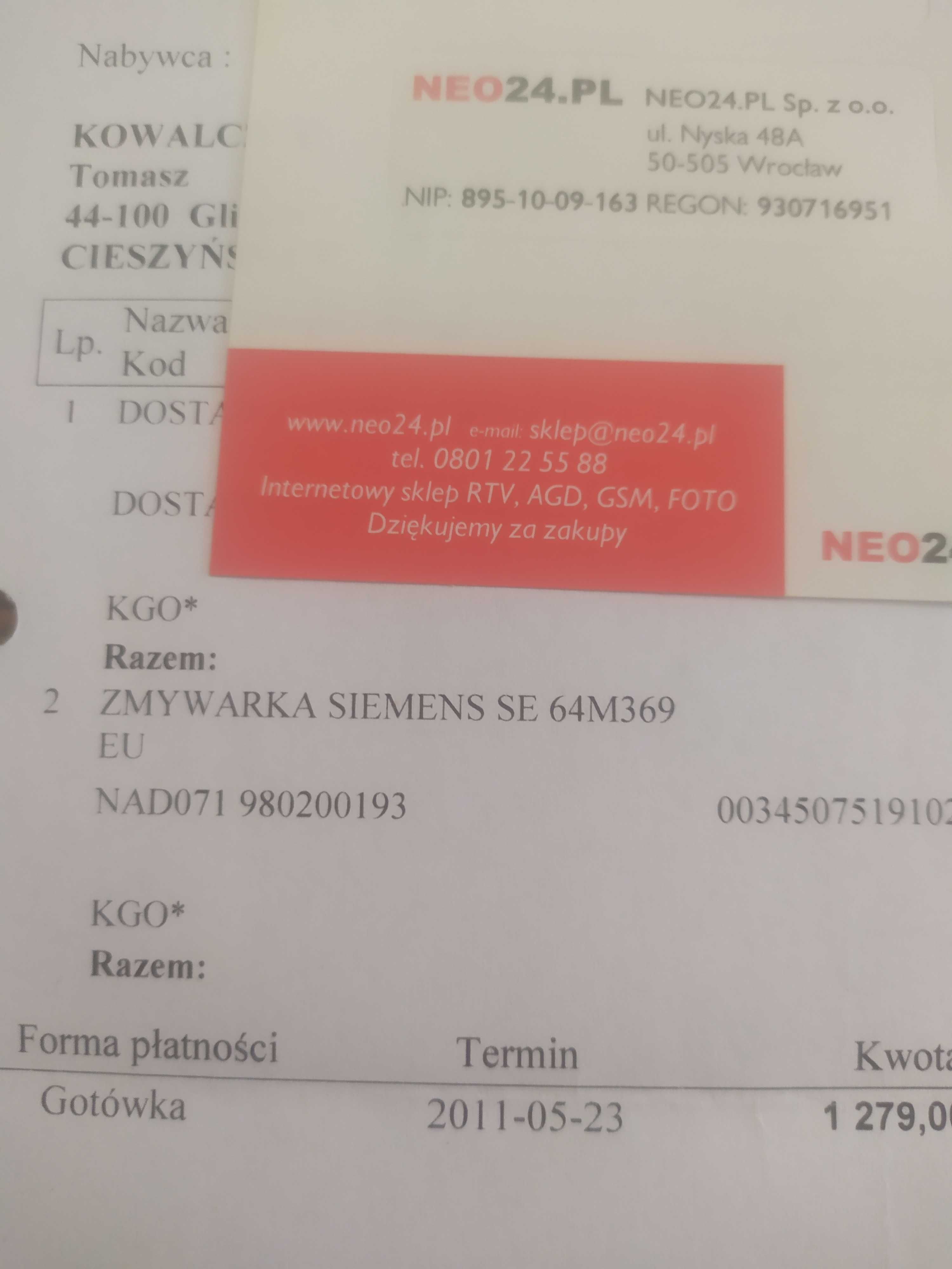 Sprzedam zmywarkę pod zabudowę Siemens SE 64M369