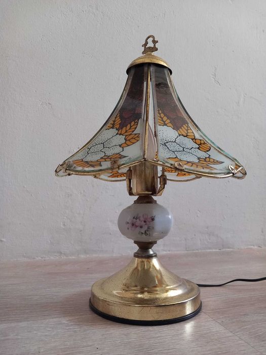 lampa nocna stołowa antyk vintage prl dotykowa szklana zdobiona