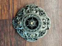Stara broszka z kamieniem handmade sygnowana retro vintage