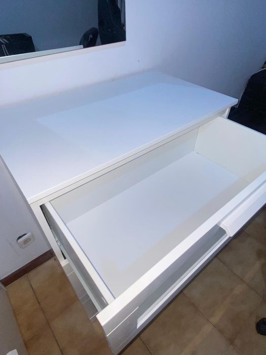 Cómoda c/3 gavetas, branco/vidro fosco