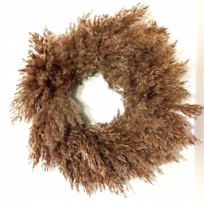 Wianek w stylu boho pampas naturalny puszysty z traw na drzwi susz EKO