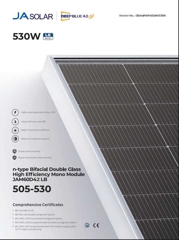 ‼️73$‼️ Солнечные панели JA Solar N-Type 525W BiFacial ‼️‼️МОНТАЖ‼️‼️
