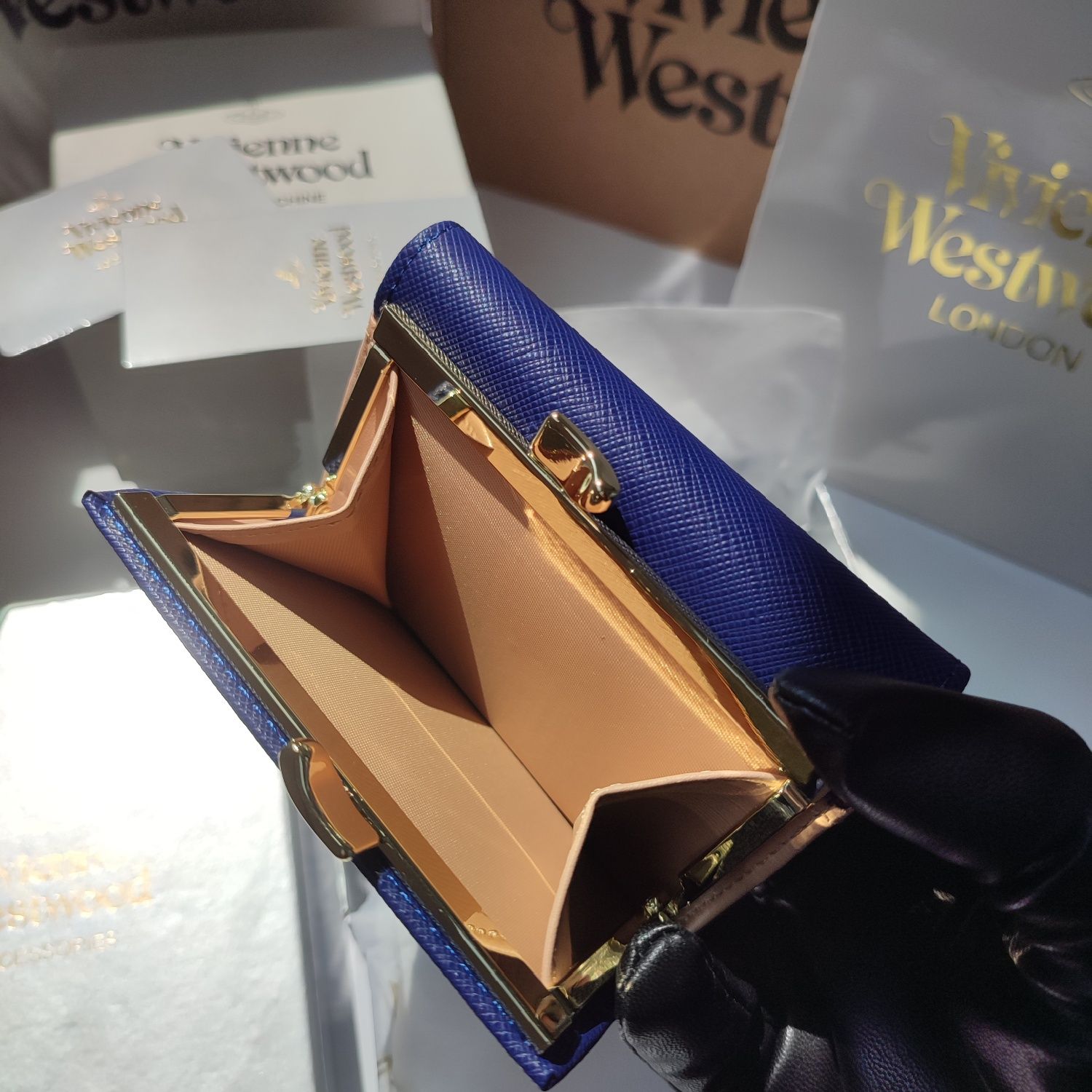 Оригінальний гаманець Vivienne Westwood шкіряний синій монетниця