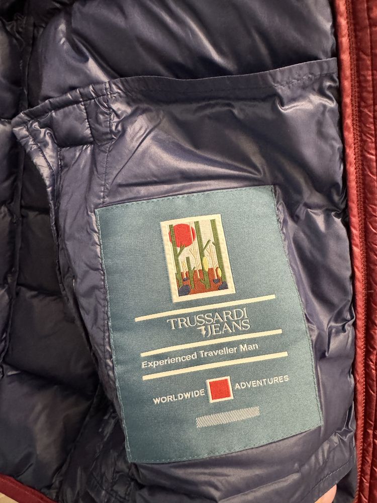 Męska kurtka burgund Trussardi Jeans z pierza puchu