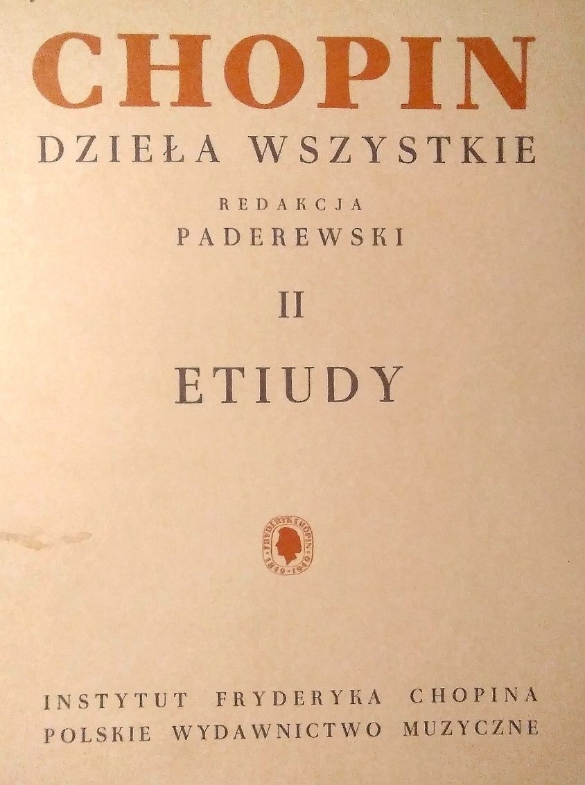 Nuty, Chopin, Dzieła Wszystkie, Etiudy, Redakcja Paderewski, PWM 1978.