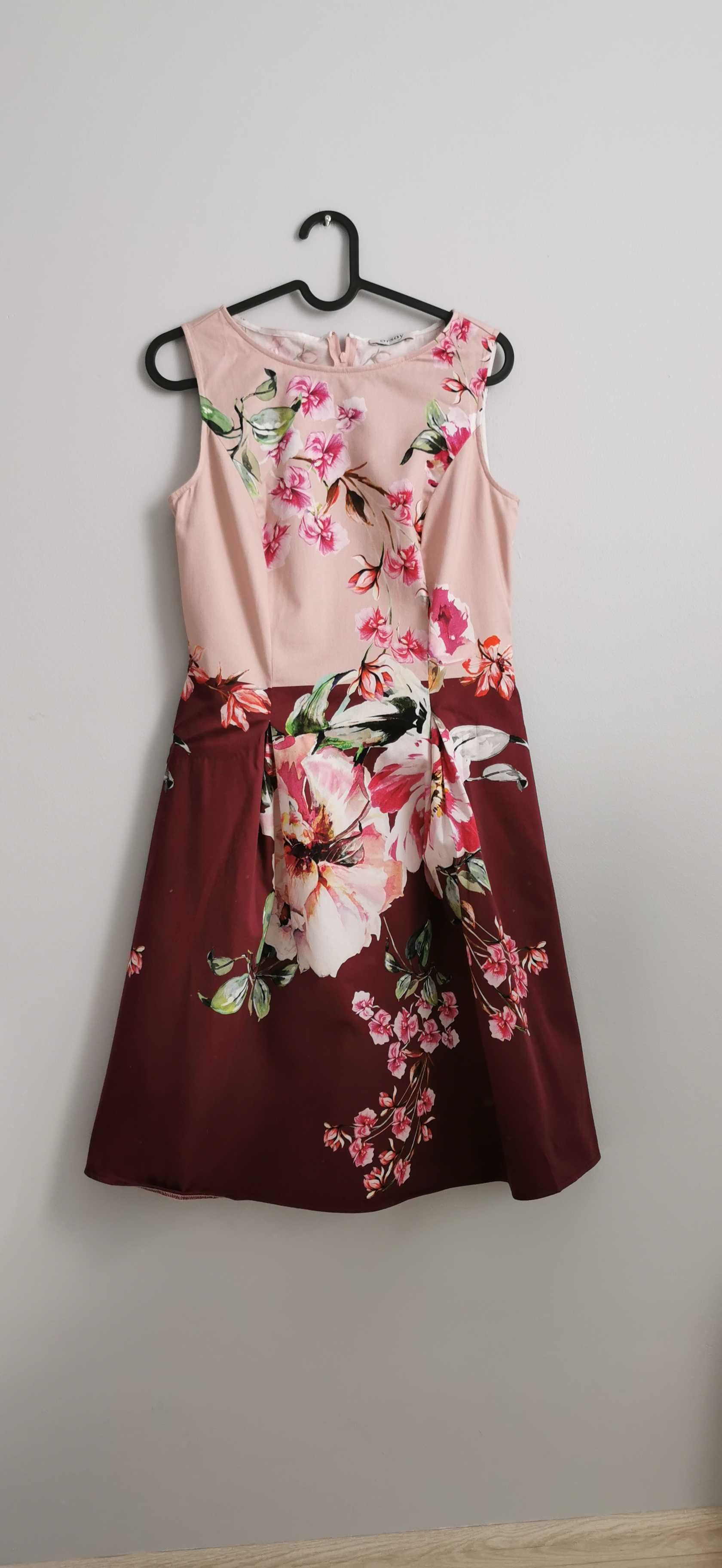 Różowa / burgundowa sukienka w kwiaty Orsay, 38, na wiosnę, święta