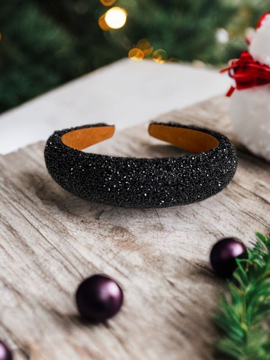 Opaska do włosów Crystal Glamour z iskrzącymi cyrkoniami, Czerń/Black