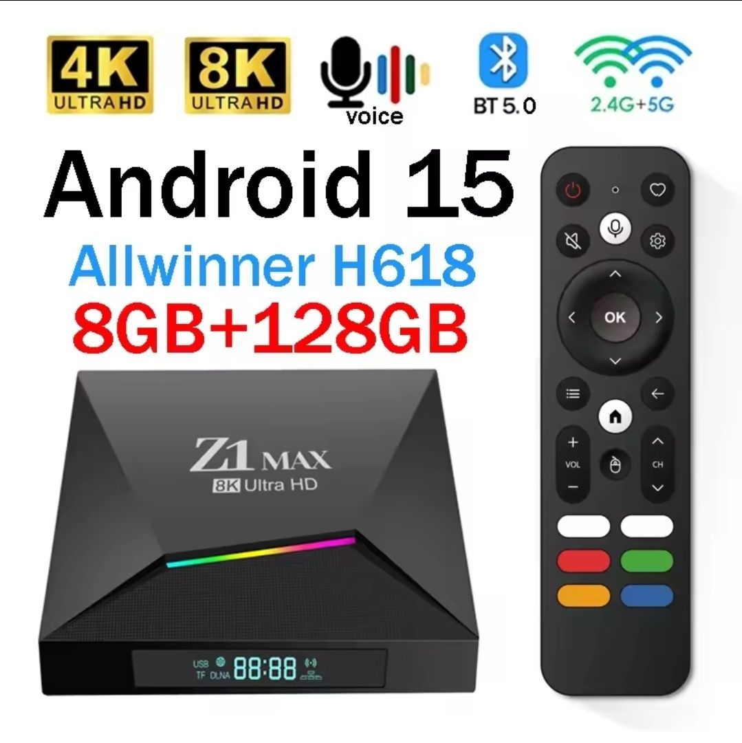 TV Box Z1 Max z Android 15 RAM 8GB Allwinner H618 4 rdzenie Wifi