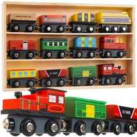 Дерев’яний потяг, поїзд, набір поїздів і вагонів 12 шт, локомотив