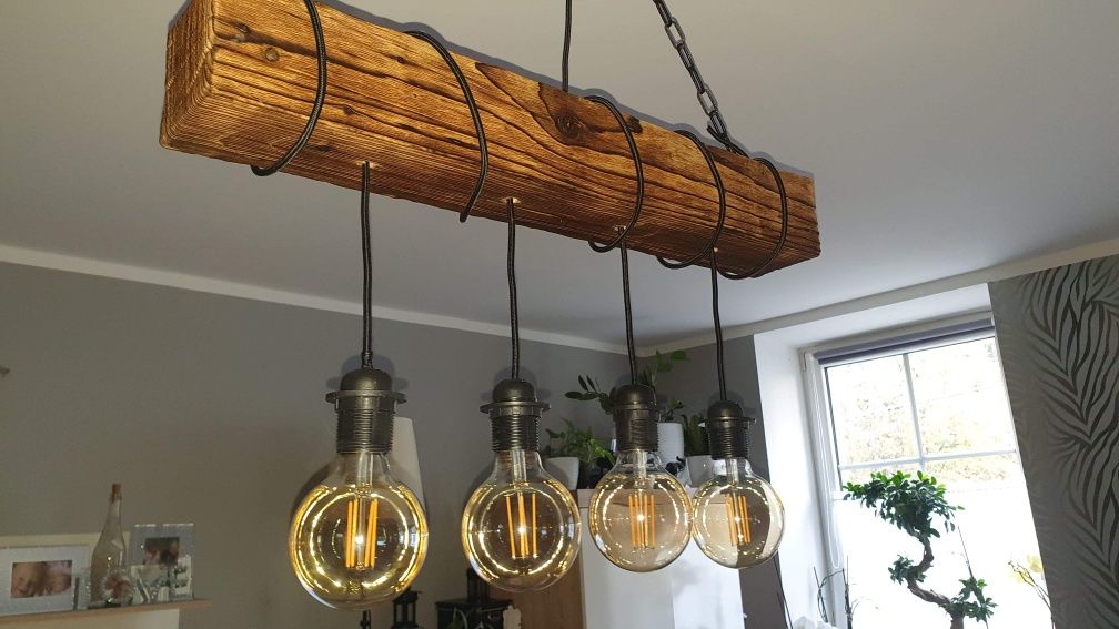 Lampa wisząca loft stara belka retro vintage rustykalna stare drewno