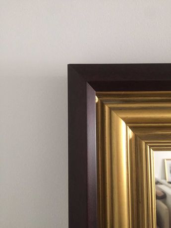 Espelho grande vintage com moldura em madeira castanha / dourada