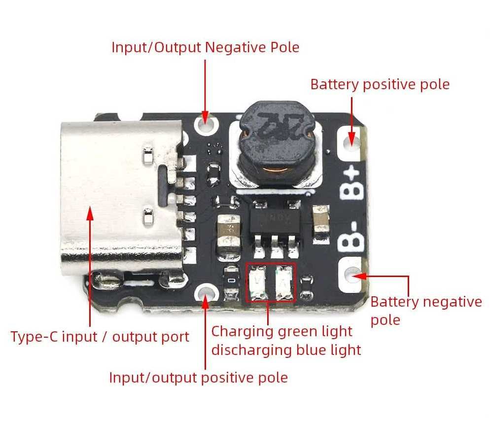 USB-Type C контроллер заряда мини Li-Ion 18650 с защитой и выходом 5V