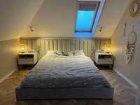 łóżko tapicerowane, pojemnik, szerokie wezgłowie, producent 140 x 200
