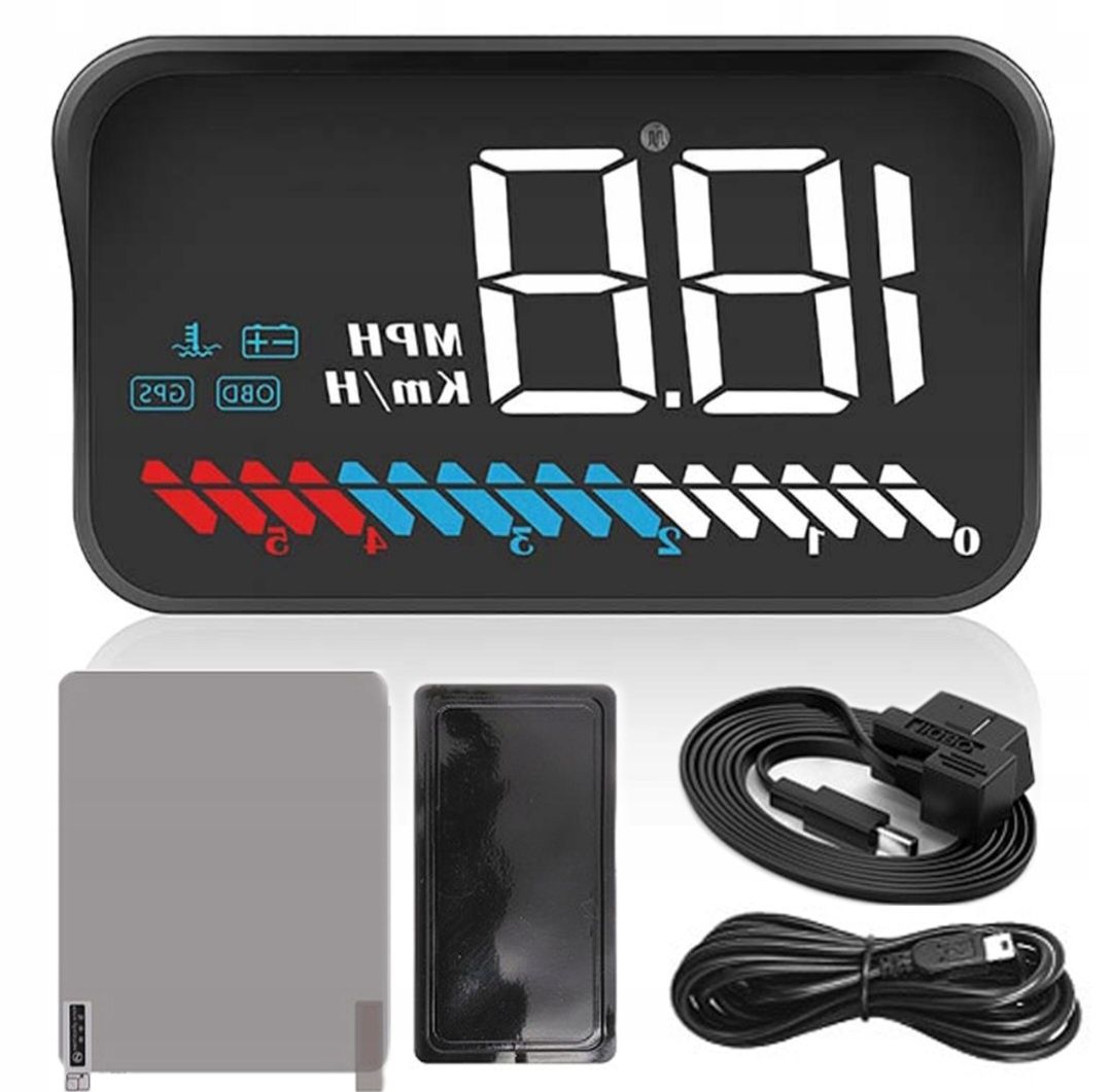 Projektor HUD LED LCD OBD2 M7 z Zegarami i Folią