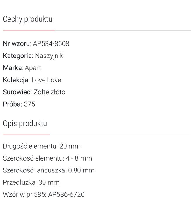 Złoty naszyjnik- ankier serce APART