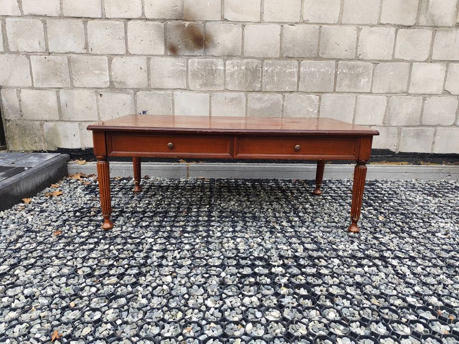 Stara ława , stolik kawowy z intarsją