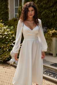 Вечірня весільна випускна нарядна шовкова біла молочна сукня Vovk