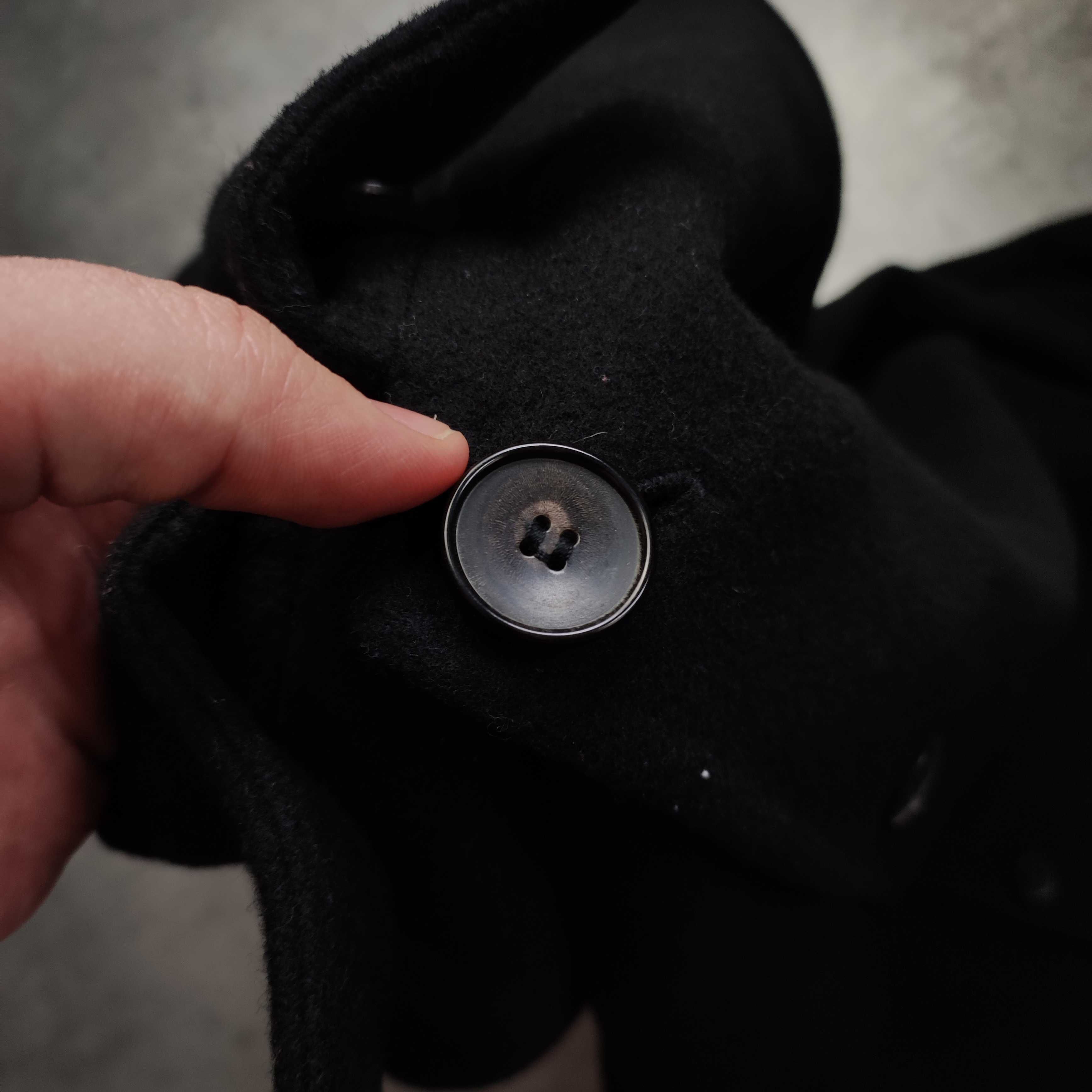 MĘSKI Premium Długi Czarny Płaszcz Wełniany Hugo Boss na Guziki