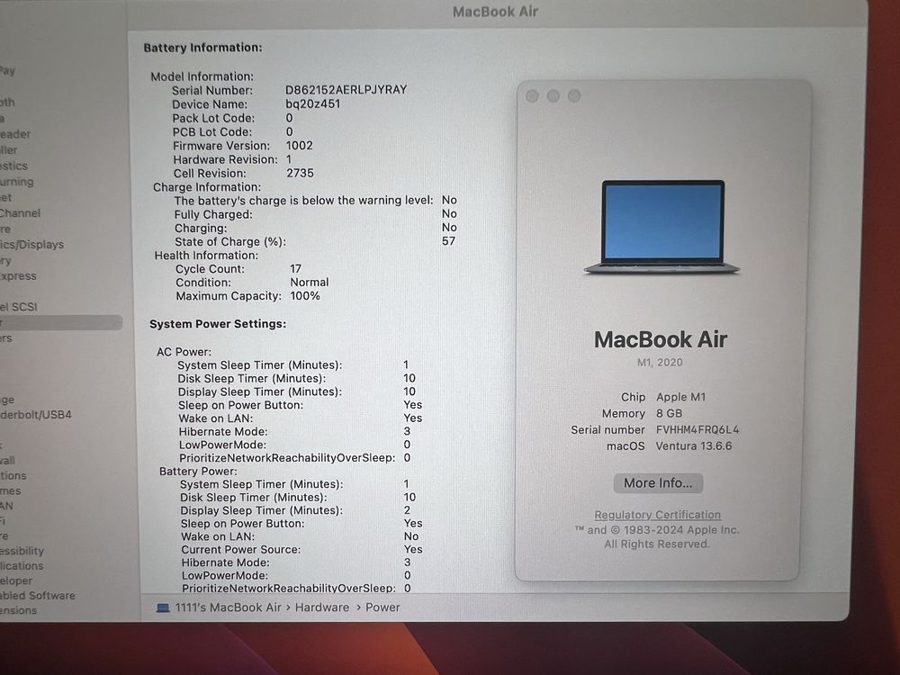 Apple Macbook Air 13.3 MGN63 17 циклов