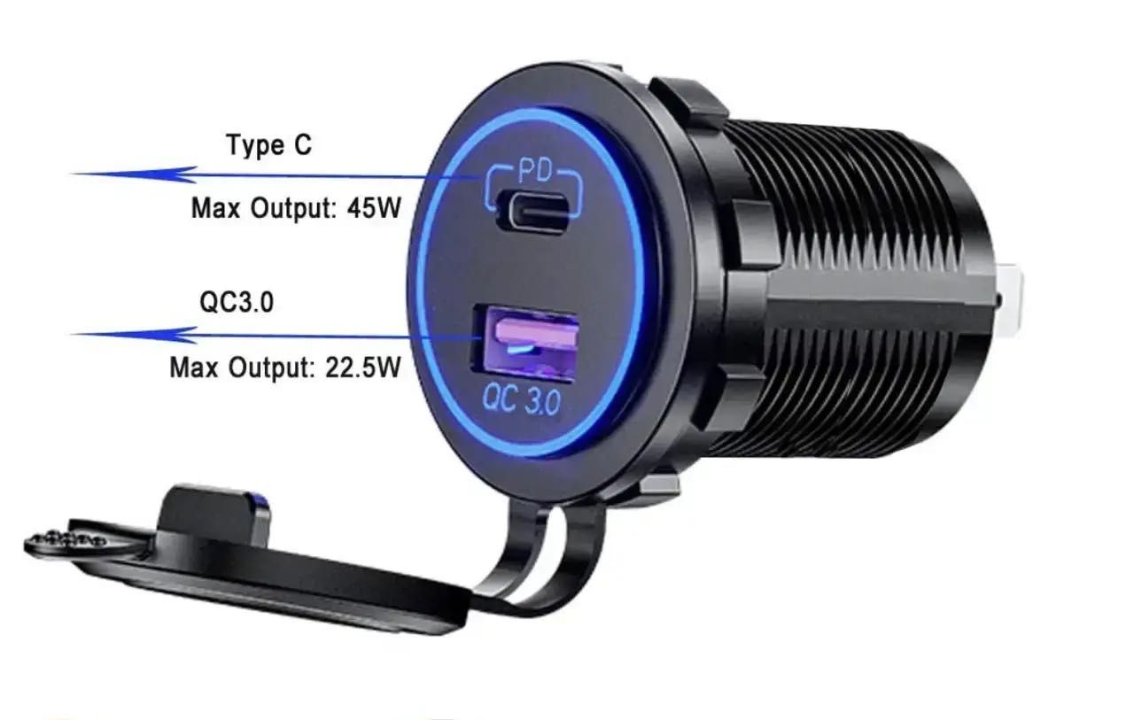 USB зарядка в авто врезная 65W Type C PD + USB QC, USB C 12V зарядне
