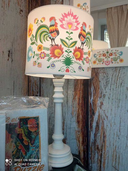zestaw lampa + lustro w ramie malowanej