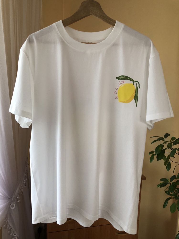 Nowa biała koszulka unisex limoncello wzór w cytryny na co dzien XL