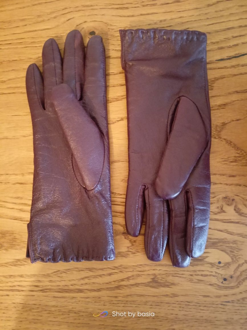 Rękawiczki skórzane bordowe S