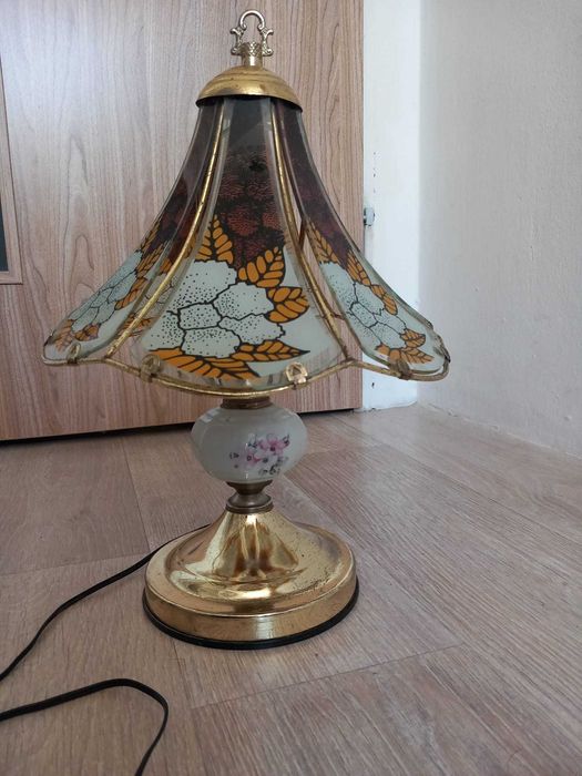 lampa nocna stołowa antyk vintage prl dotykowa szklana zdobiona