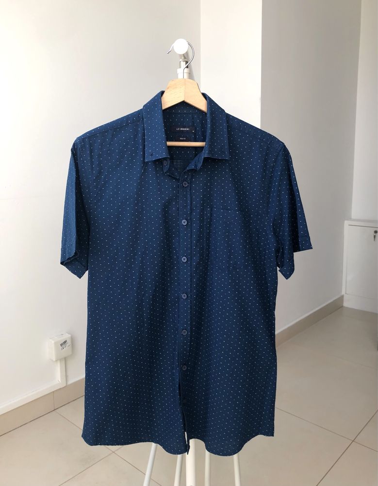 Granatowa, letnia koszula na krótki rękaw, slim fit, LC Waikiki