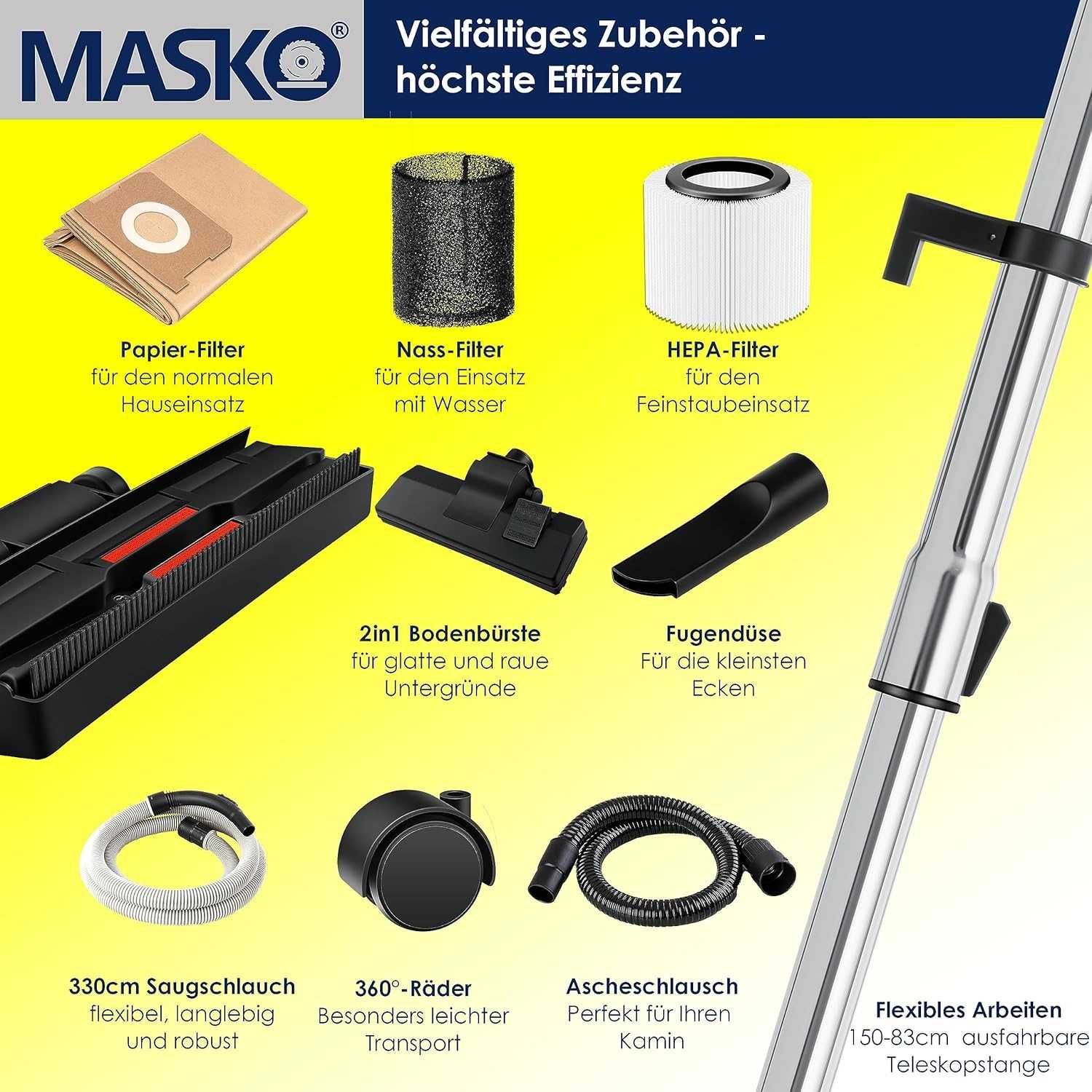 Odkurzacz przemysłowy MASKO /pionowy / na mokro i sucho / 2300W !4450!