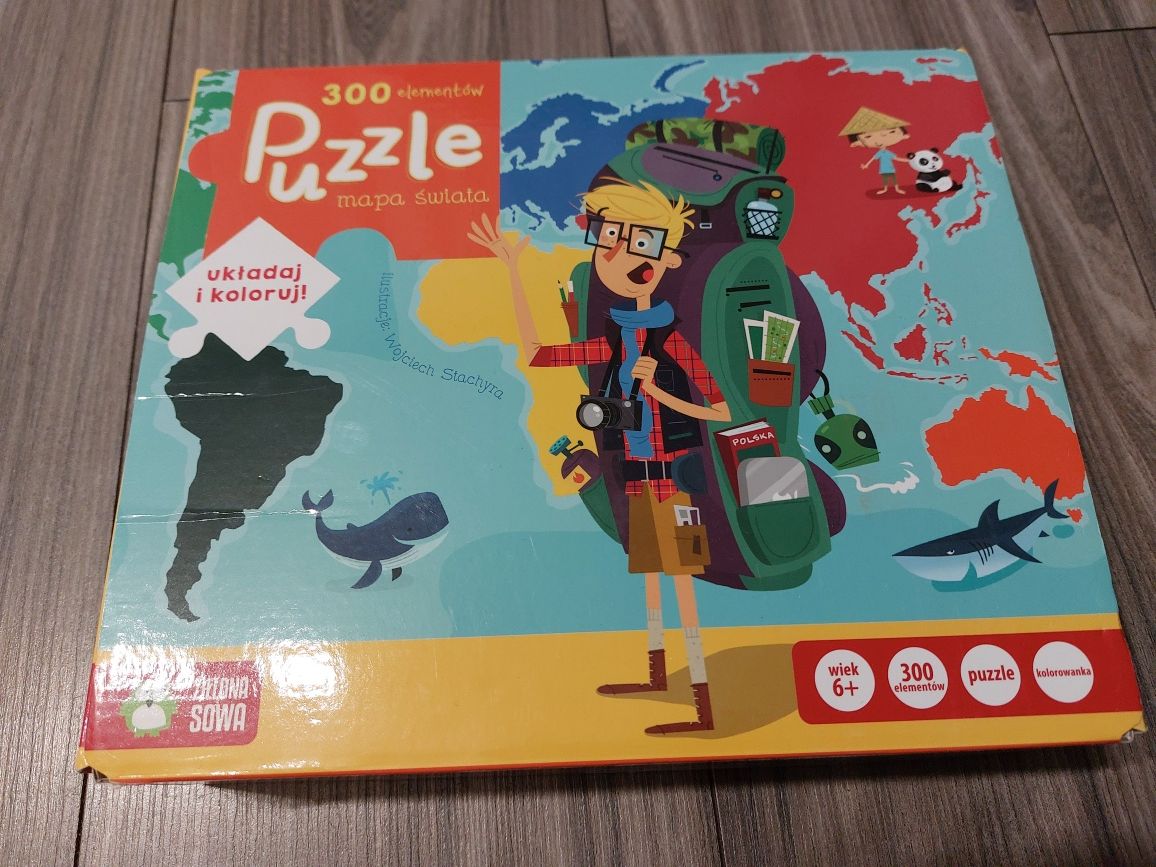 Puzzle Mapa Świata 300 elementów  wiek 6+