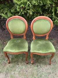 Krzesła medaliony Ludwiki drewniane zielone stare antyki stylowe