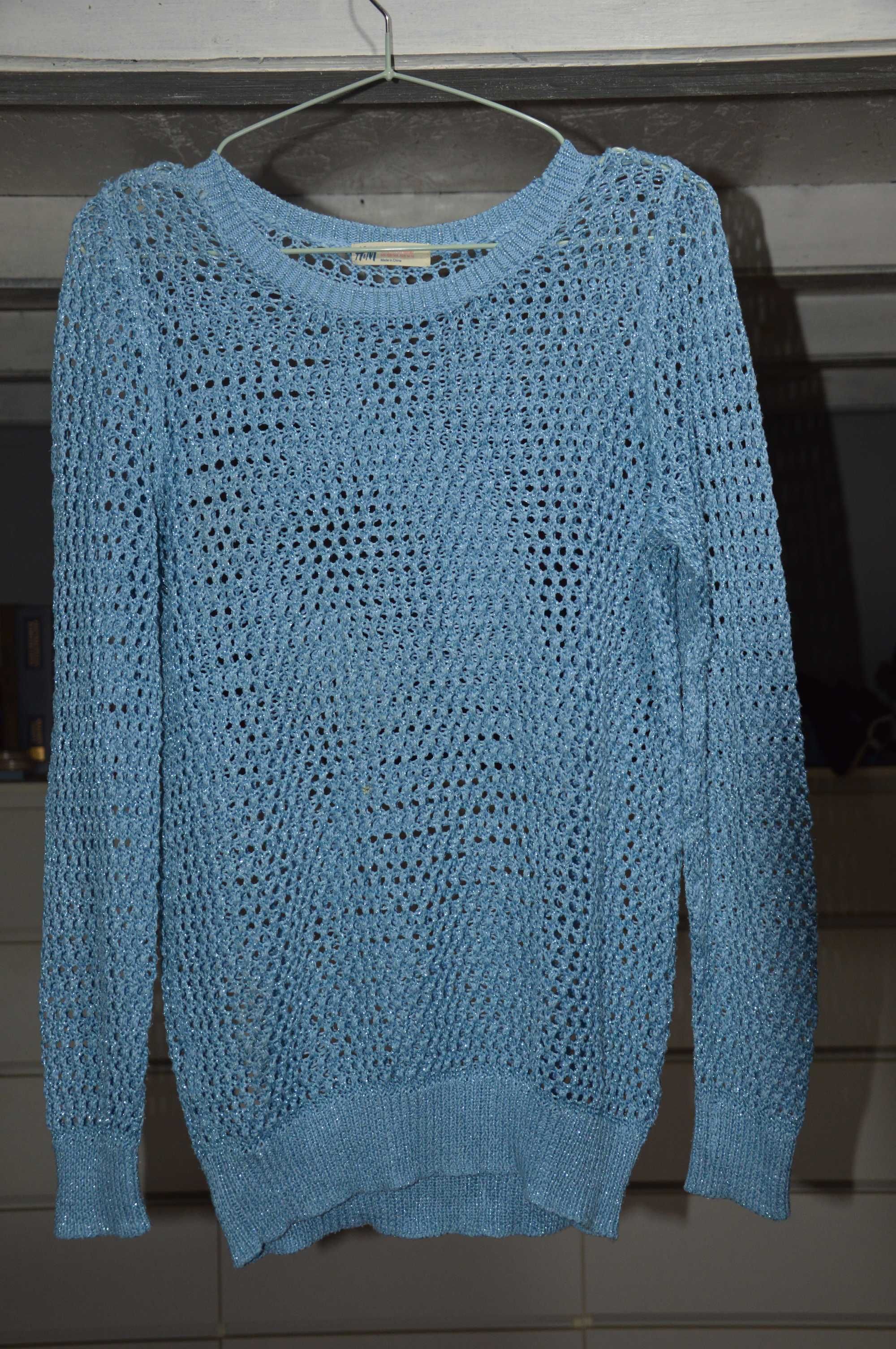 Sweter ażurowy, błękitny