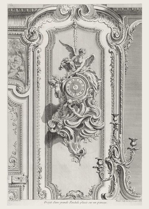 XVIII wieczny miedzioryt z ornamentyką i designem, wymiar 38cm x 53cm