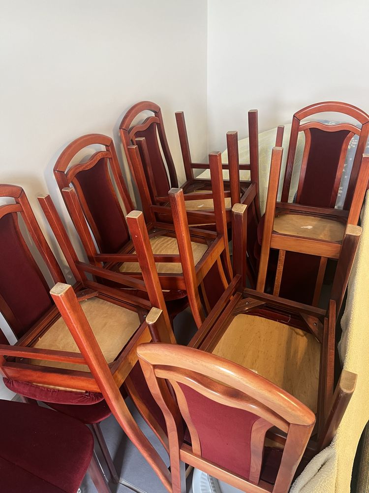 Komplet Krzesła do kuchni jadalni drewniane bordowe czerwone machoń