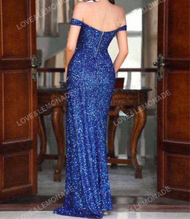 Chabrowa sukienka maxi Syrena Hiszpanka 42 xl 44 xxl cekinowa