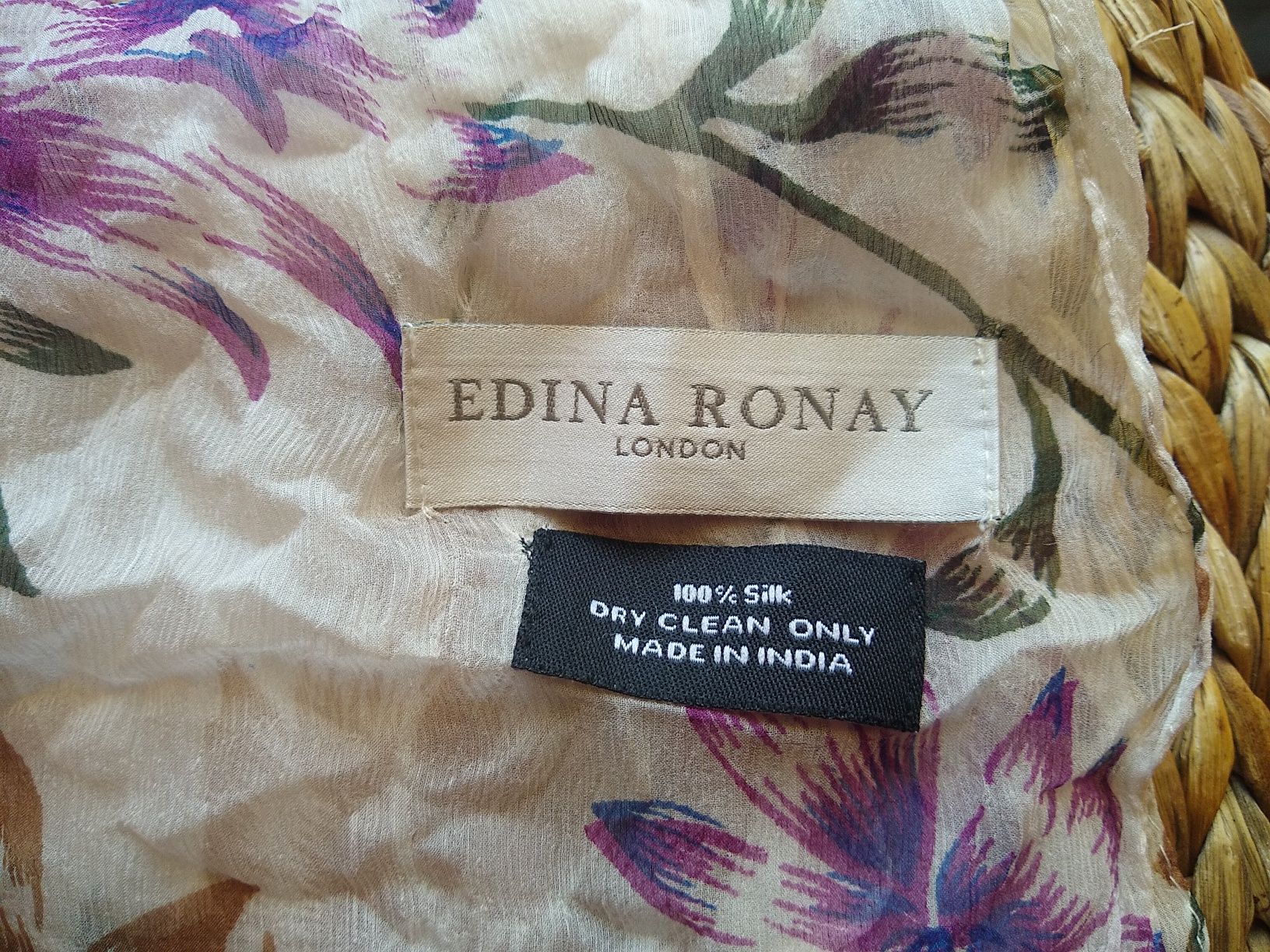 Edina Ronay, Super elegancki duży szal jedwabny, 100% Jedwab / Silk