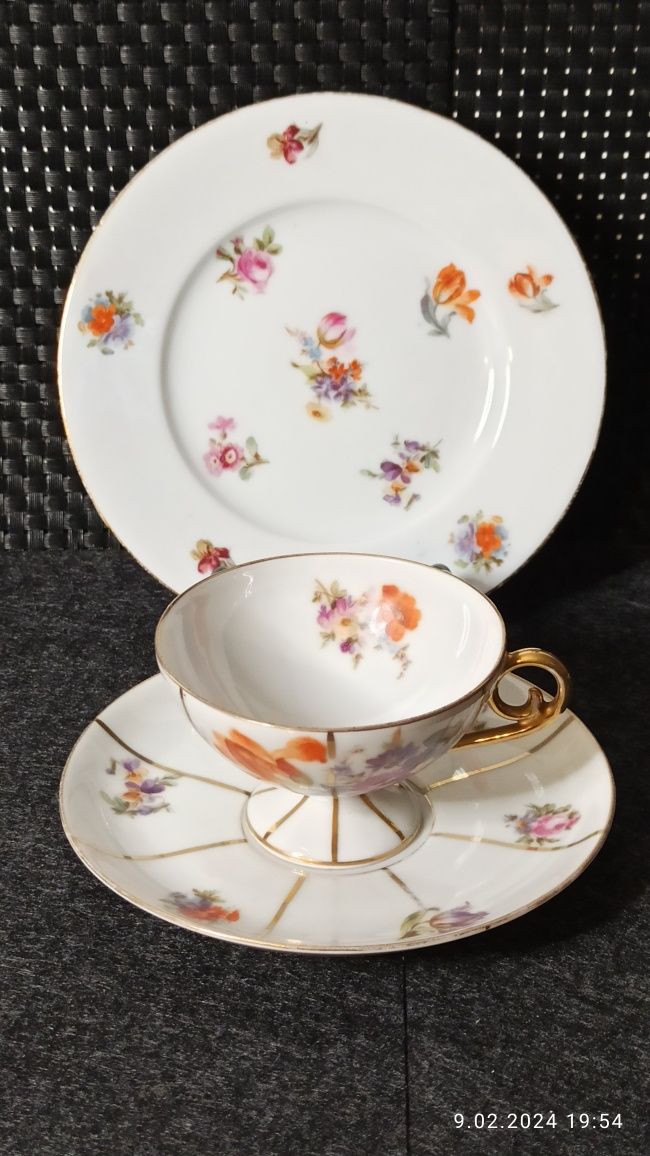 Porcelana Turyngia TRIO Mäbendorf bei Suh Dekor kwiatowy