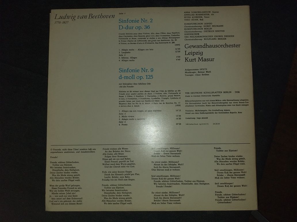 Vinyl x 2 Beethoven Sinf. nr. 9 i 2 (dyr. K. Masur) Eterna 1973