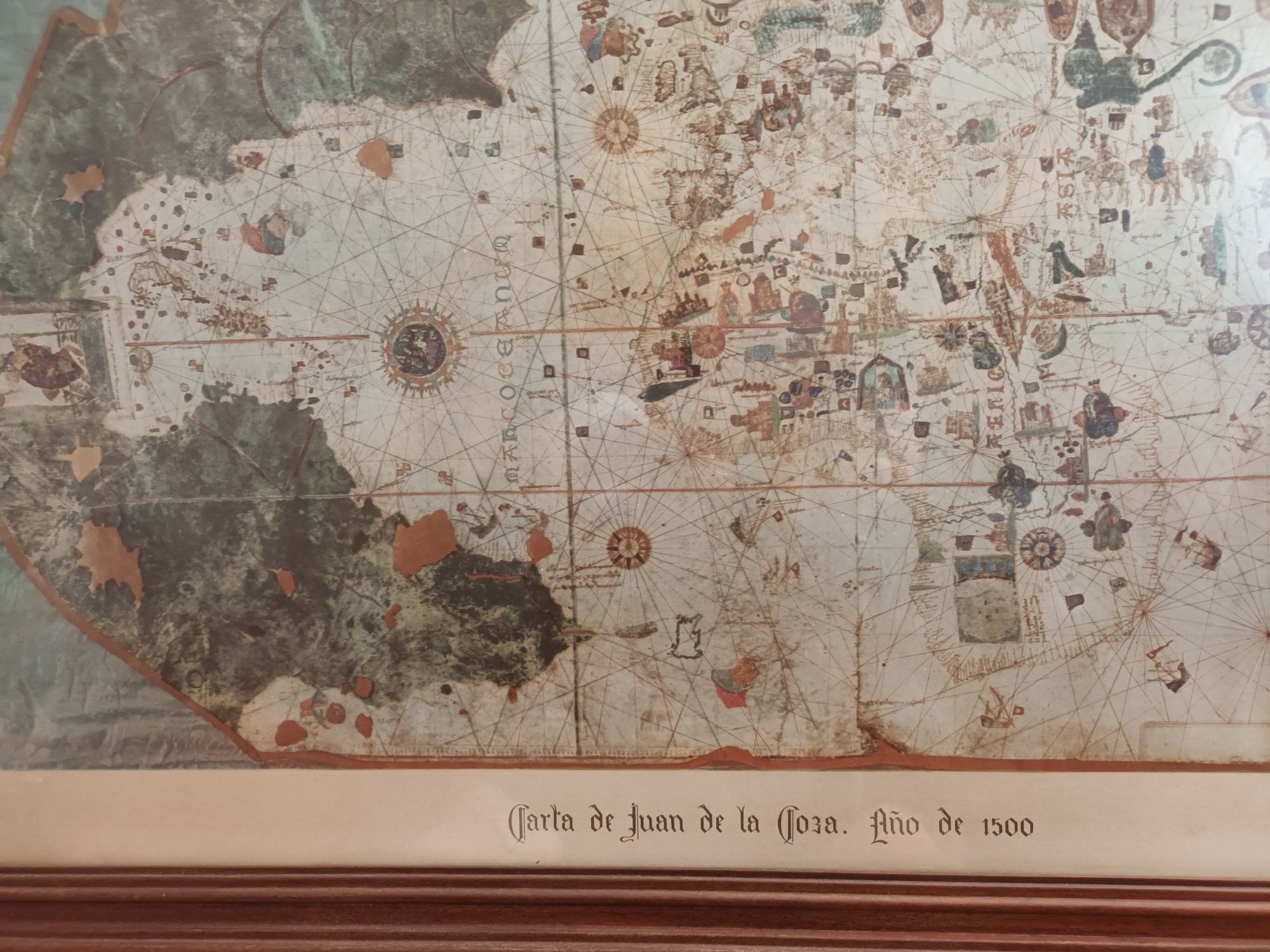 Quadro da pintura com carta de Juan de La Cosa ano 1500