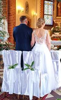 Sukienka ślubna z włoską koronką i tiulem