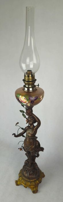 Wielka figuralna lampa naftowa majowe kwiaty Guillemin - Antyk Francja