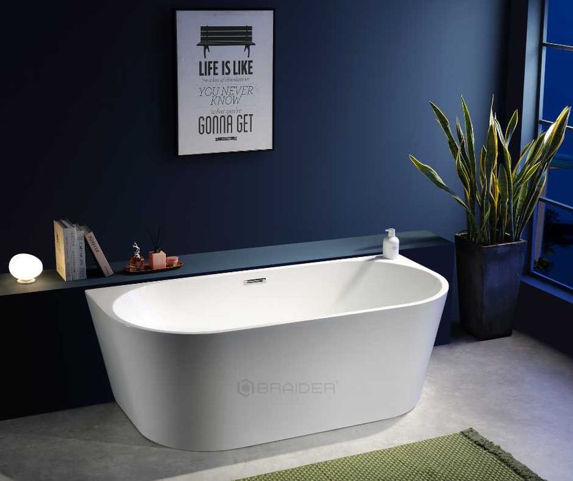 BRAIDER Akrylowa Wanna Wolnostojąca RESTIA 170 cm Biała Przyścienna