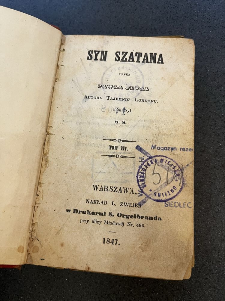 Zestaw 2 książe starych Syn Szatana Tom 3 i 4 1847r