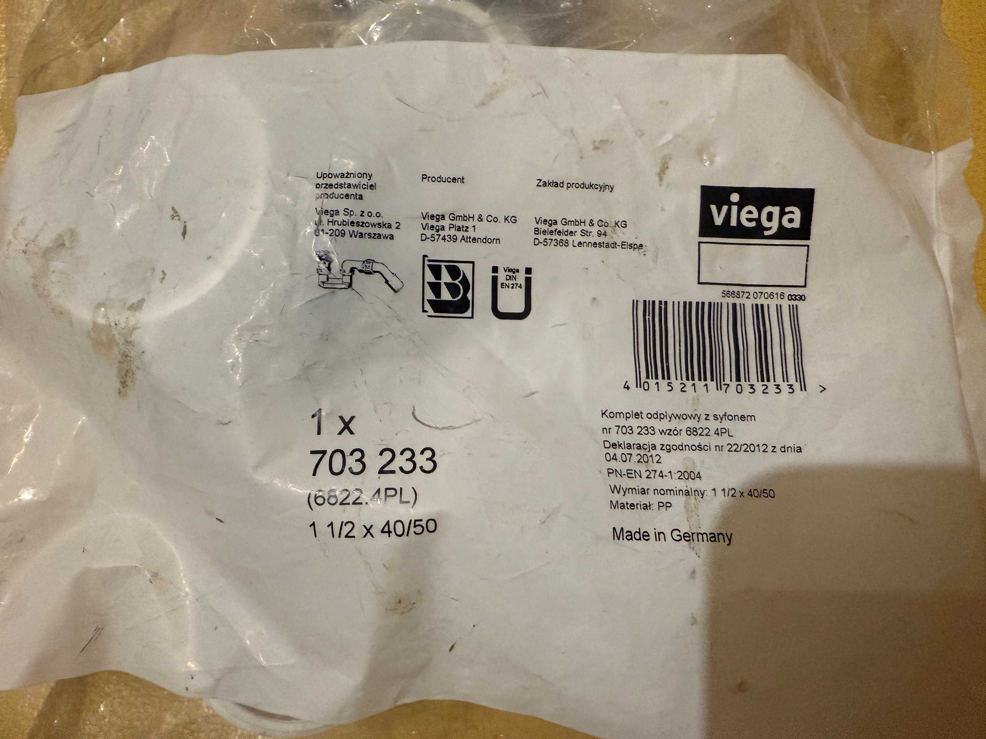 Syfon brodzika 50 mm VIEGA 1 1/2 x 40/50 kod producenta 703 233